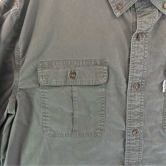 Carhartt Shirt Men 2XL Long Sleeve Green Relaxed Fit Ripstop Fabric Stretch - Picture 3 of 9